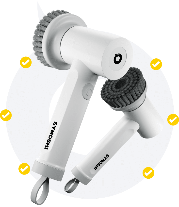 Synoshi spin scrubber with interchangeable brush heads